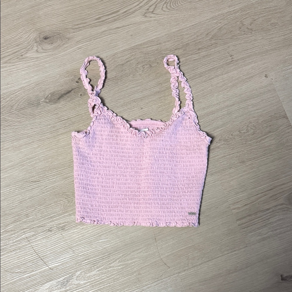 Hollister Light Pink V-Neck Stretchy Girly Smocked Tank Top